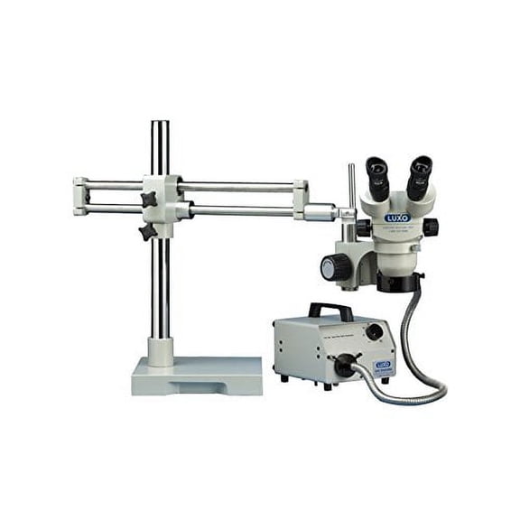Luxo 23711RB System 273RB-RLI Binocular Stereo-Zoom Microscope with Roller Bearing Stand, Fiber Optic Illuminator Ring Light, 23 mm