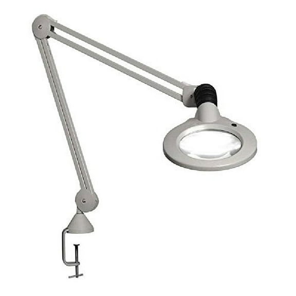 Luxo KFM LED 5-Diopter Magnifier with 45" Reach and Edge Clamp, Grey