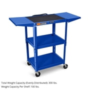 Luxor Leader Adjustable-Height Three-Shelf Media Utility Cart with Drop Leaf Shelves, 24" W x 18" D, Blue
