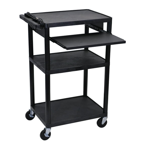 Luxor Endura AV 42" H Three-Shelf Media Utility Cart with Pullout Shelf and Electric, 24" W x 18" D