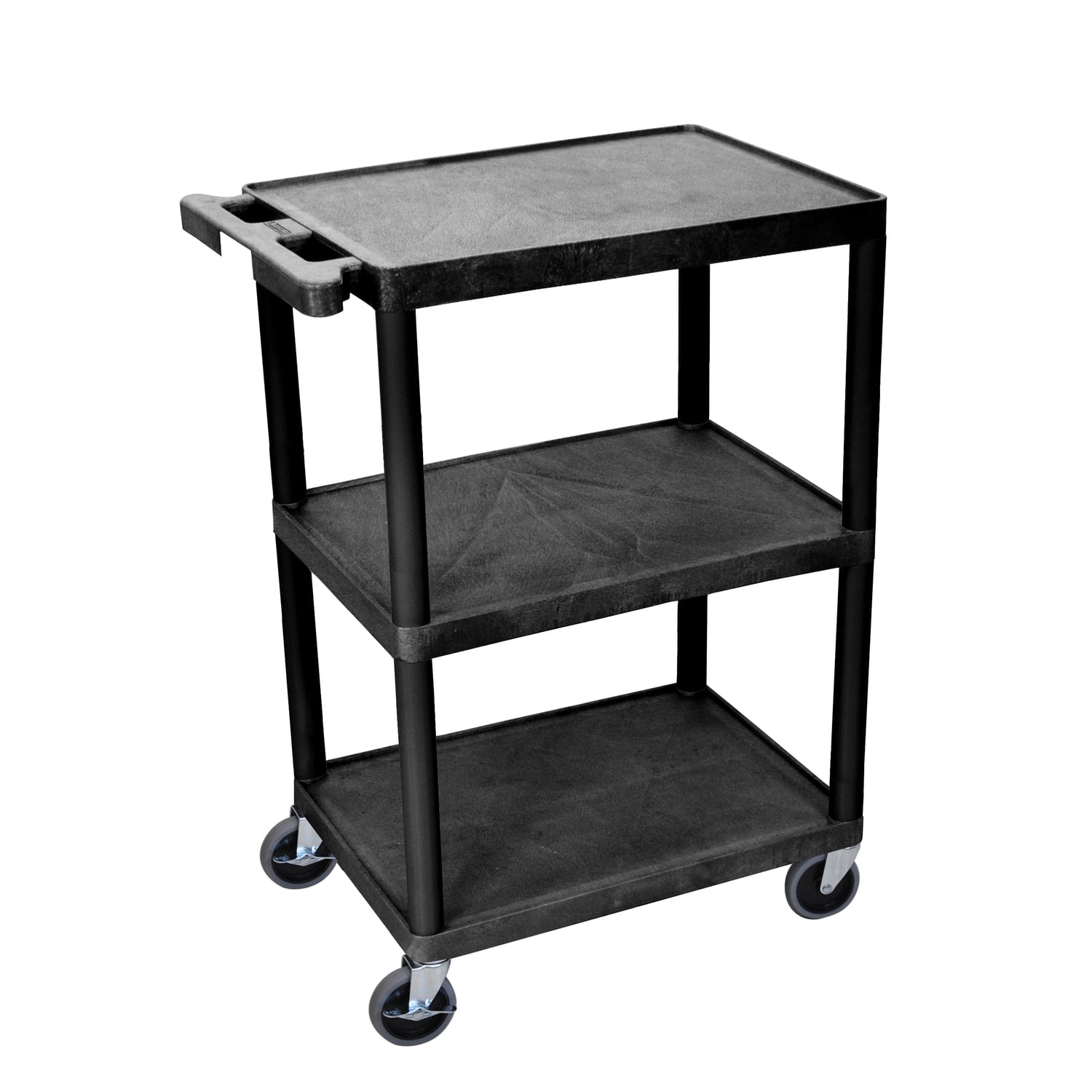 Black 3-Shelf Thermoplastic Resin Utility Cart with Casters