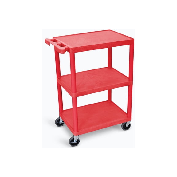 Luxor Multipurpose Storage Utility Cart 3 Shelves Structural Foam Plastic - Red