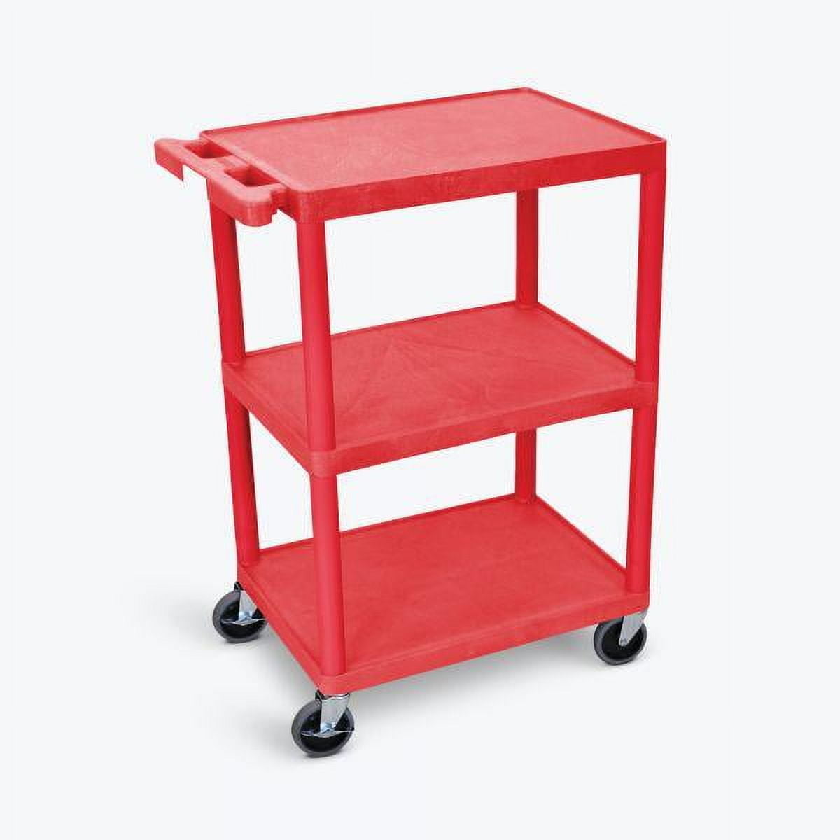 Red Heavy Duty Plastic Mobile Utility Cart with 3 Shelves
