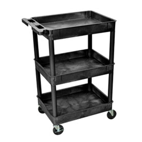 Luxor 18" x 24" Three Shelf Tub Utility Cart - Black