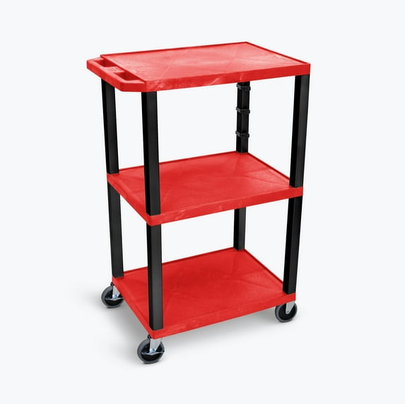 Luxor Tuffy 42" H Three-Shelf Multi-Purpose Utility Cart with Electric, 24" W x 18" D, Red Shelves/Black Legs