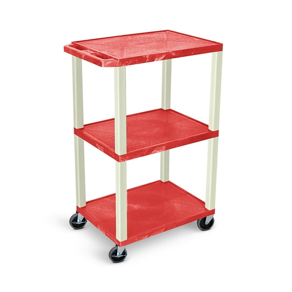 Luxor Tuffy 18" x 24" Three Shelf Flat Utility Cart - Red with Putty Legs
