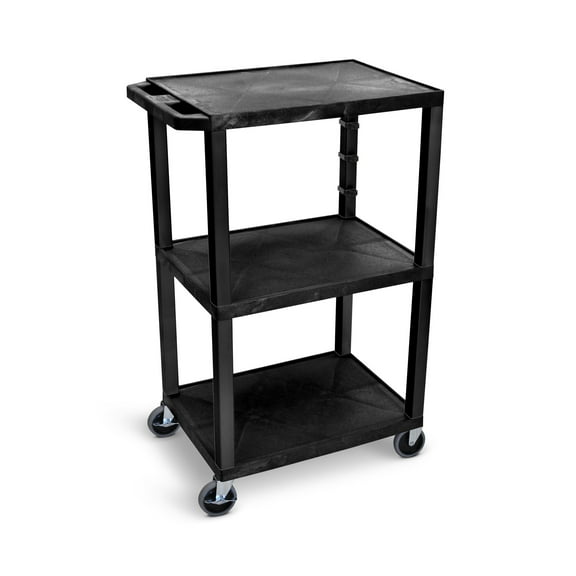 Luxor 18" x 24" Tuffy Three Shelf Flat Utility Cart With Electrical - Black With Black Legs