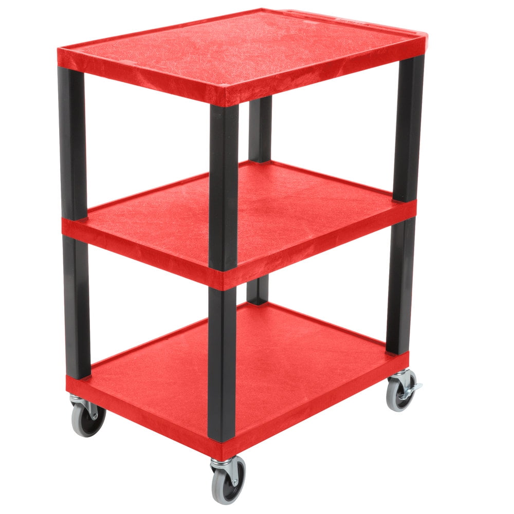 Red and Black Thermoplastic Resin Three-Shelf Utility Cart