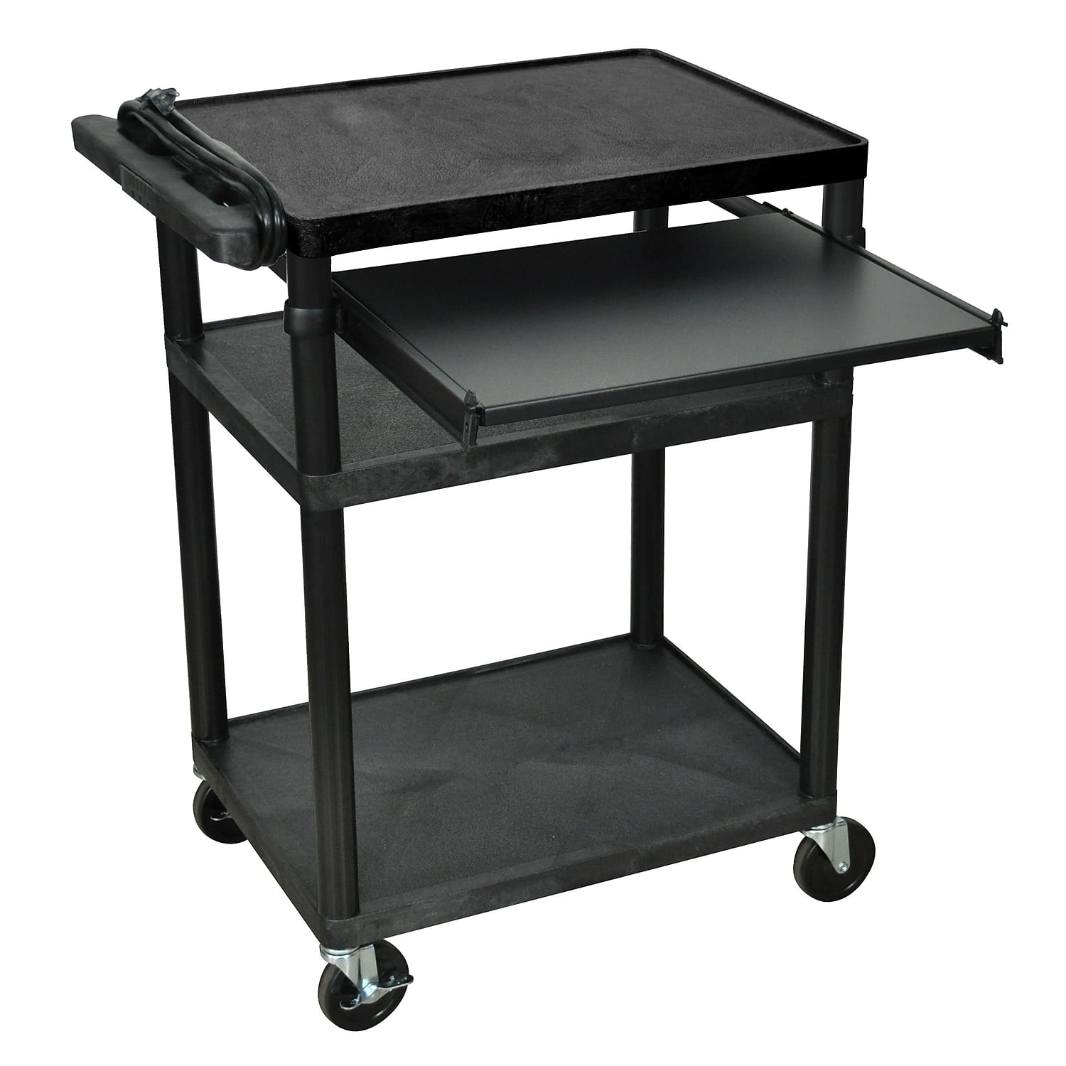 Luxor Black Three-Shelf AV Cart with Pullout Shelf