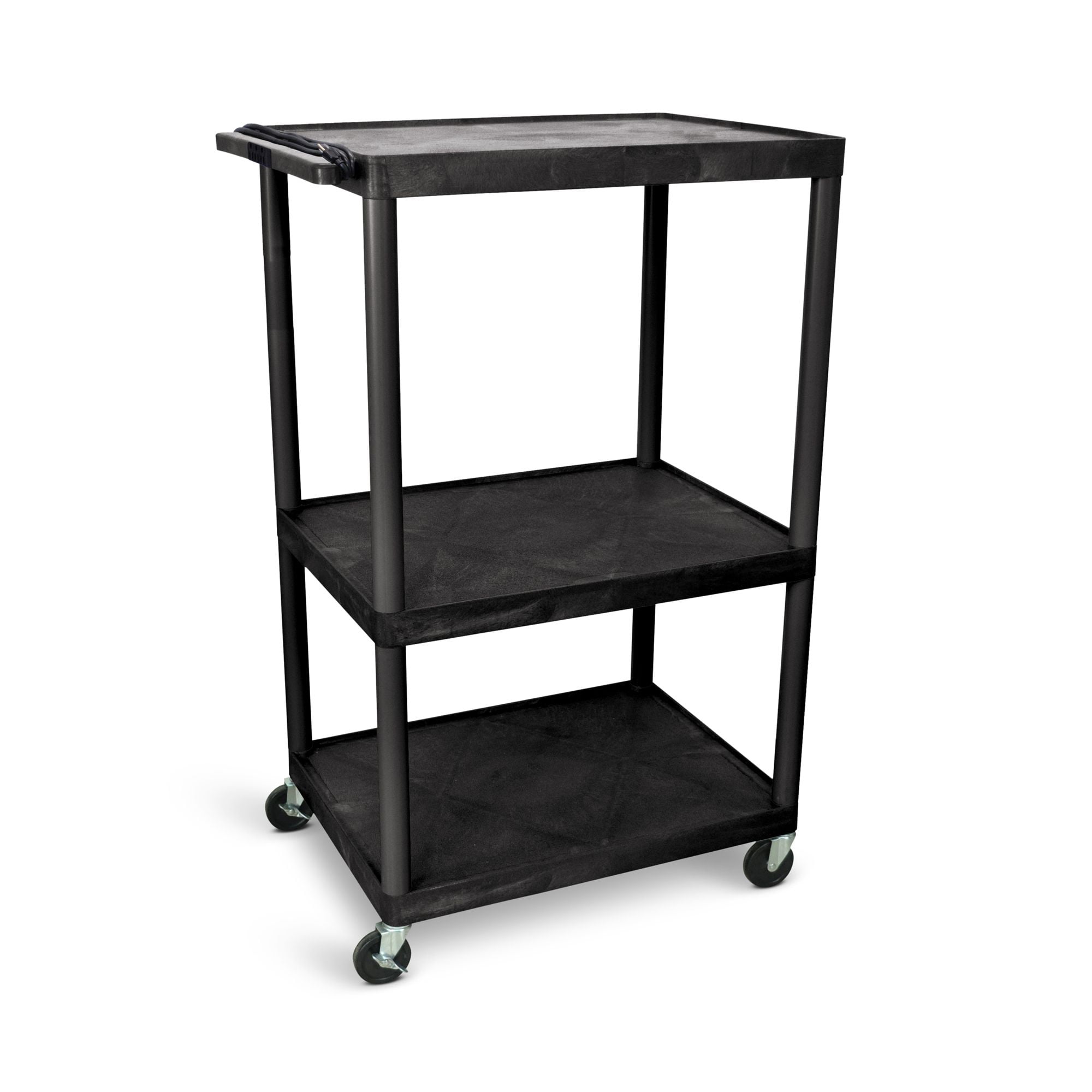 Luxor Black 54"H AV Cart with Electric and Three Shelves