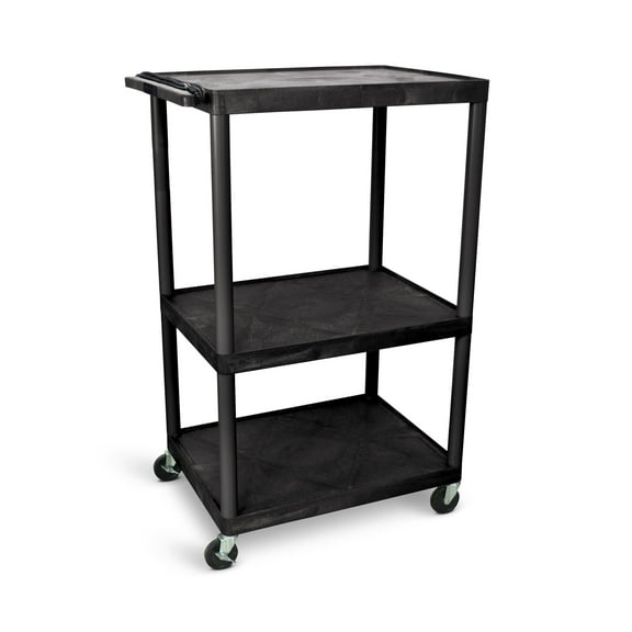 Luxor 18" x 24" x 54" Tuffy Two Shelf Flat Utility Cart With Keyboard Tray And Electrical - Black