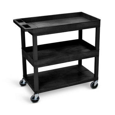 Luxor 18" x 32" Three Shelf Combination Tub/Tub/Flat Utility Cart - Black