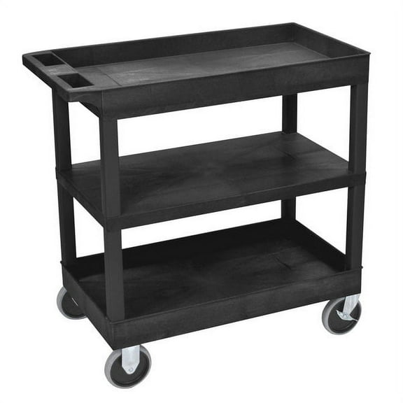 Luxor 18" x 32" Three Shelf Heavy Combination Tub/Flat/Tub Utility Cart - Black