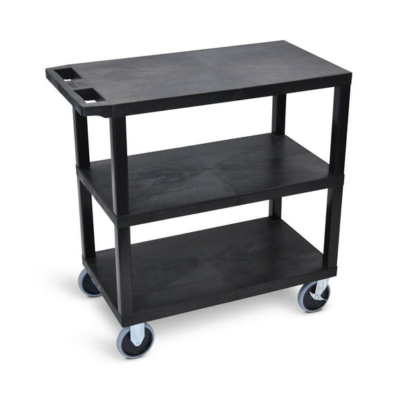 Luxor 18" x 32" Three Shelf Heavy Duty Flat Utility Cart - Black