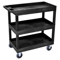 Luxor 18" x 32" Three Shelf Heavy Duty Tub Utility Cart - Black