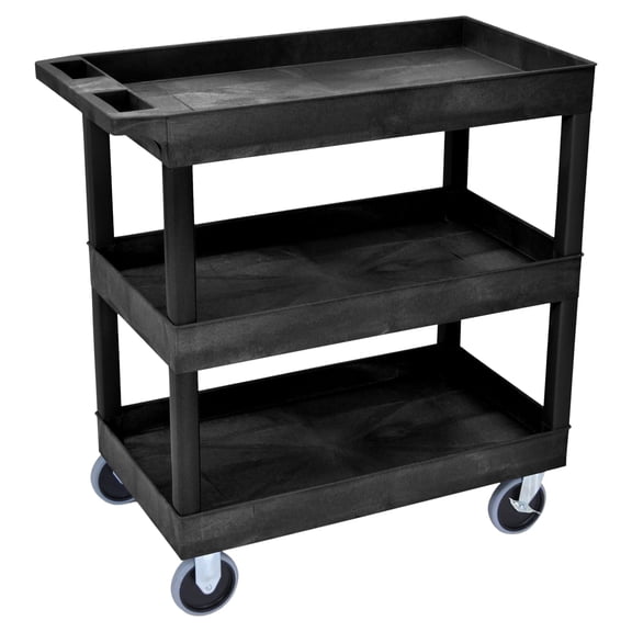 Luxor 18" x 32" Three Shelf Heavy Duty Tub Utility Cart - Black