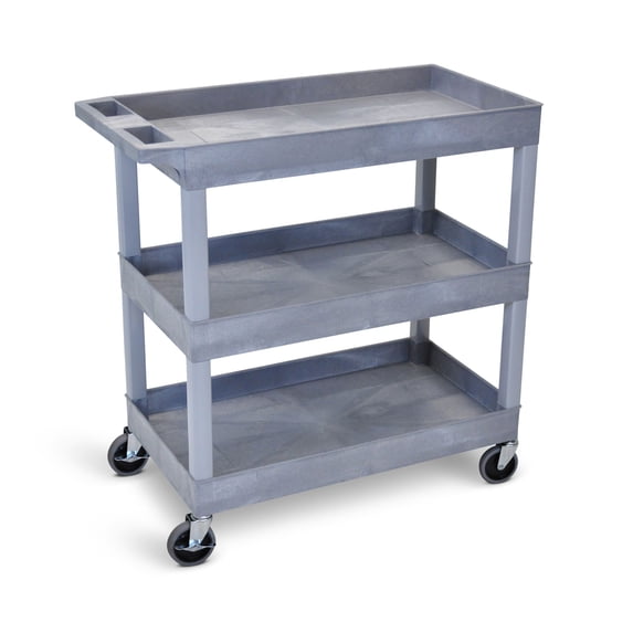 Luxor Heavy-Duty, Gray, 3-Shelf Tub Cart - 32" x 18"