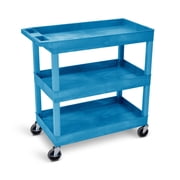 Luxor EC111-BU Multipurpose Utility Tub Cart with Three Shelves, 300 lbs. Weight Capacity, Ergonomic Push Handle, Blue