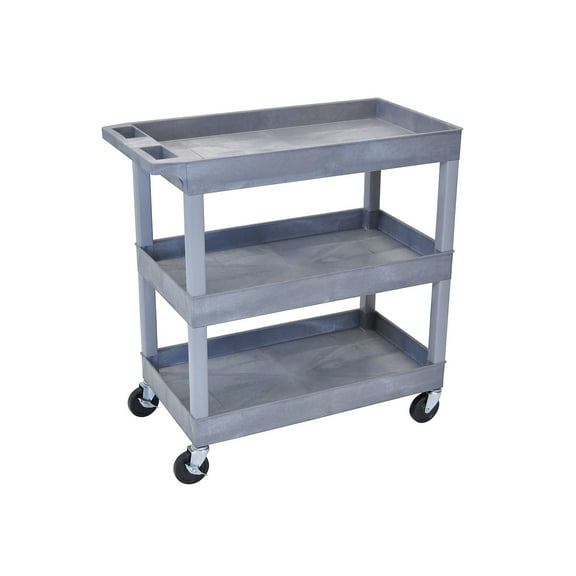 Luxor 18" x 32" Three Shelf Tub Utility Cart - Gray