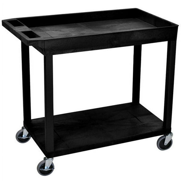 Luxor 18" x 32" Two Shelf Combination Tub/Flat Utility Cart - Black