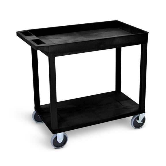 Luxor 18" x 32" Two Shelf Heavy Duty Combination Tub/Flat Utility Cart - Black