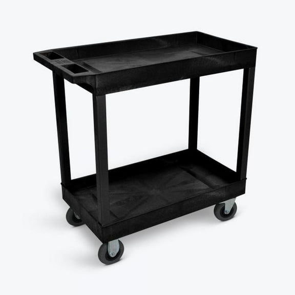 Luxor 18" x 32" Two Shelf Tub Utility Cart With Semi-Pneumatic Casters - Black