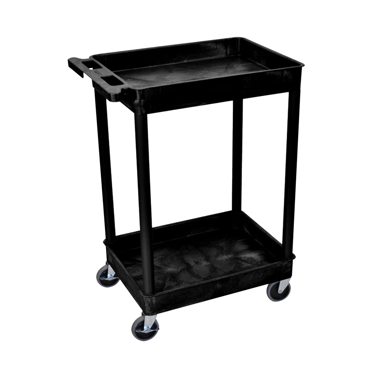 Black High-Density Polyethylene 2-Shelf Utility Trolley with Push Handle