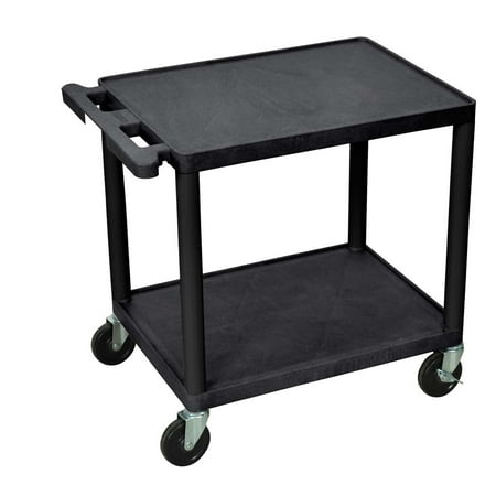 Luxor 26"H Mobile Multipurpose Plastic Storage Utility AV Cart with 2 Shelves - Black