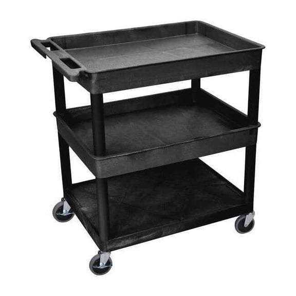 LUXOR TC112-B Large Tub Top/Middle and Flat Bottom Shelf Cart