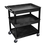 LUXOR TC112-B Large Tub Top/Middle and Flat Bottom Shelf Cart