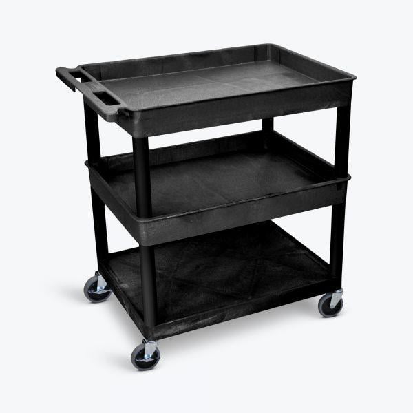 Black 3-Shelf Raised Ledge Utility Cart with Thermoplastic Resin