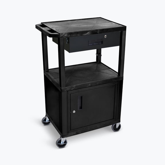 LUXOR WT42C2E-B/WTD 42"H AV Cart - 3 Shelves Cab Drawer - Black