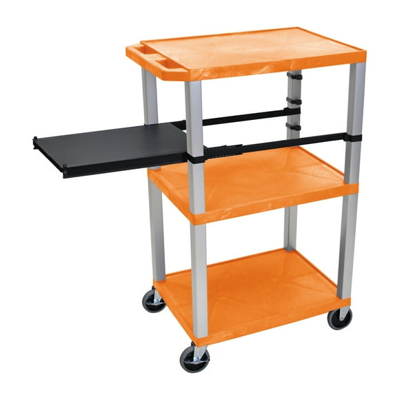 Luxor 42"H Tuffy 3 Shelves Audio Visual Cart with Side Pullout Shelf and Nickel Legs