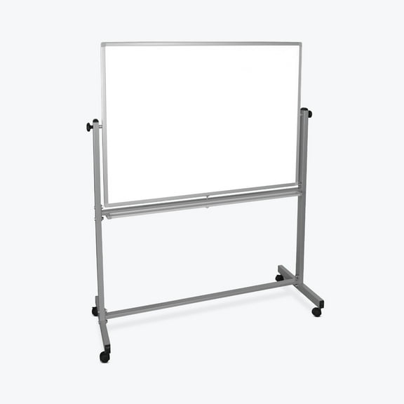 Luxor 48"W x 36"H Double-Sided Magnetic Whiteboard, Silver Aluminum Frame
