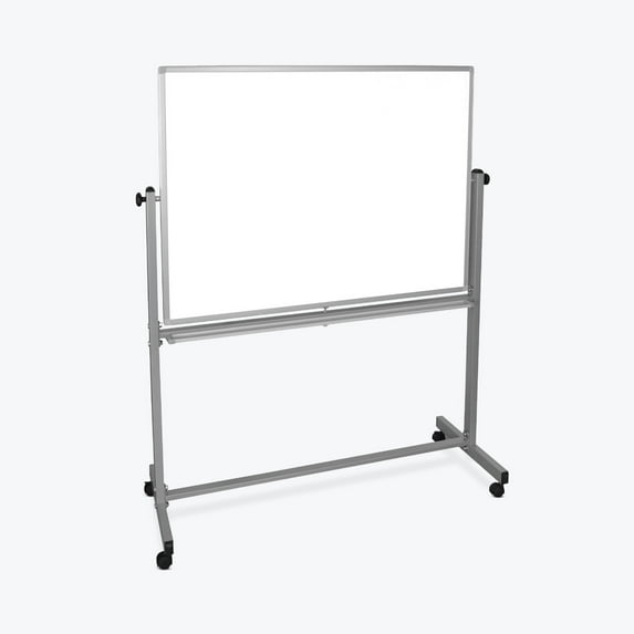 Luxor 48"W x 36"H Double-Sided Magnetic Whiteboard, Silver Aluminum Frame