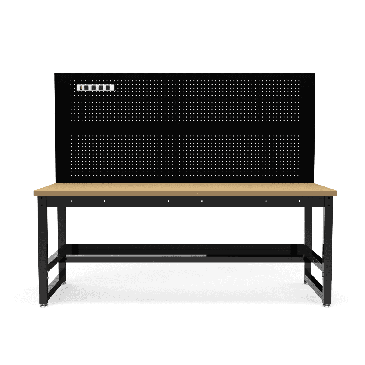 Luxor 70" Black Steel and Plywood Adjustable Workbench with Pegboard