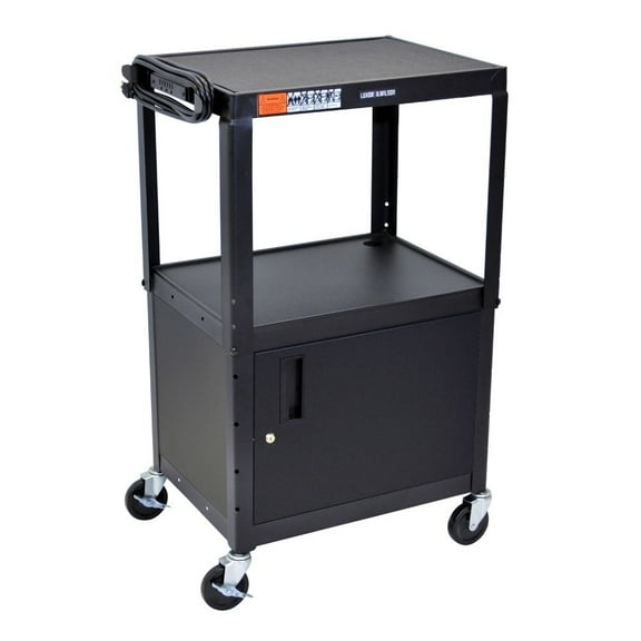 Luxor AVJ42C Height Adjustable Multipurpose Steel A/V Utility Cart with Locking Cabinet - Black