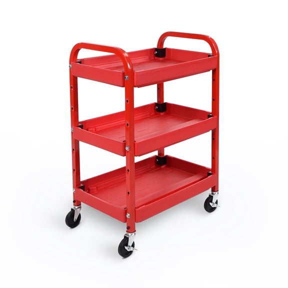 Luxor Adjustable 32" Three Shelf Utility Cart - Red