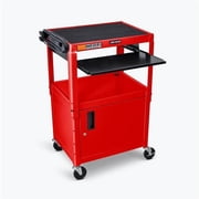 Luxor Adjustable Height Steel AV Cart with Pullout Keyboard Tray Cabinet - Red