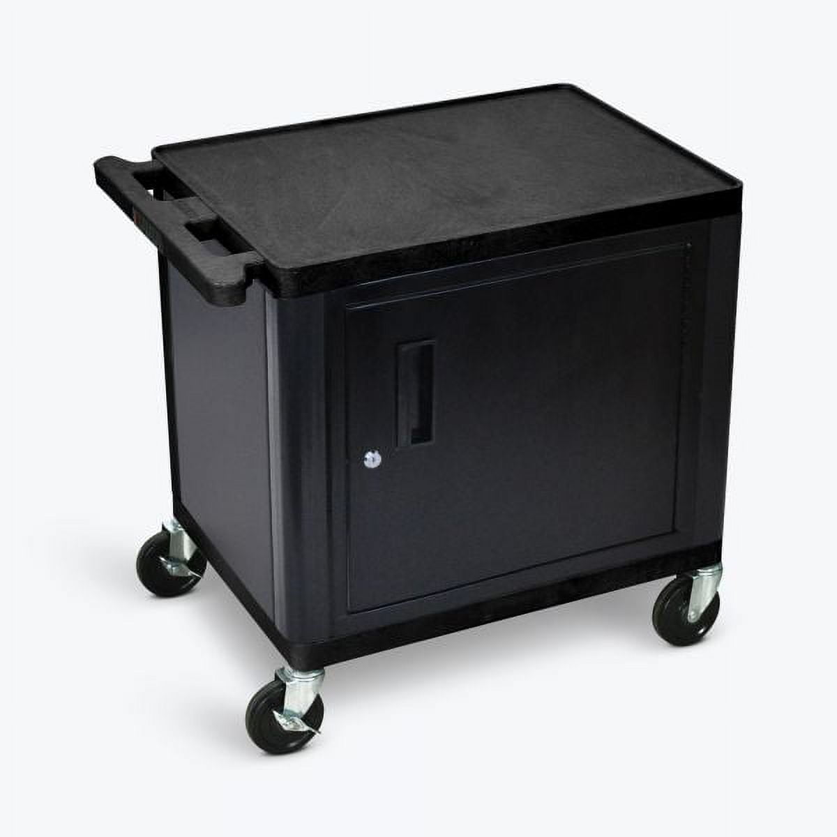 Black Molded Plastic AV Cart with Locking Cabinet and Wheels