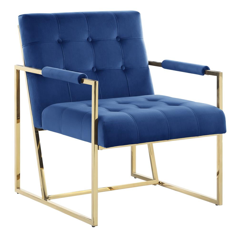 Luxor Blue Velvet Modern Accent Chair with Gold Metal Legs