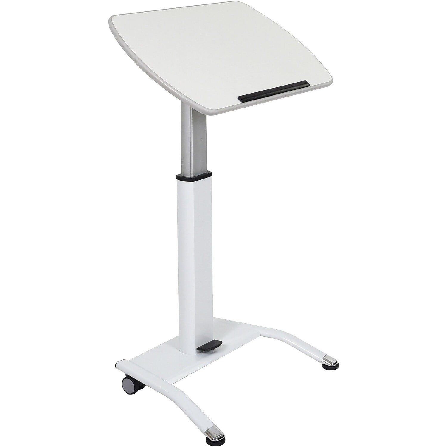 White Adjustable Height Mobile Standing Desk with Pneumatic Foot Pedal