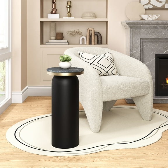 Luxor Drink Table Multicolor End Table, Modern Style, Natural Marble round shape tabletop, MDF, Indoor Living