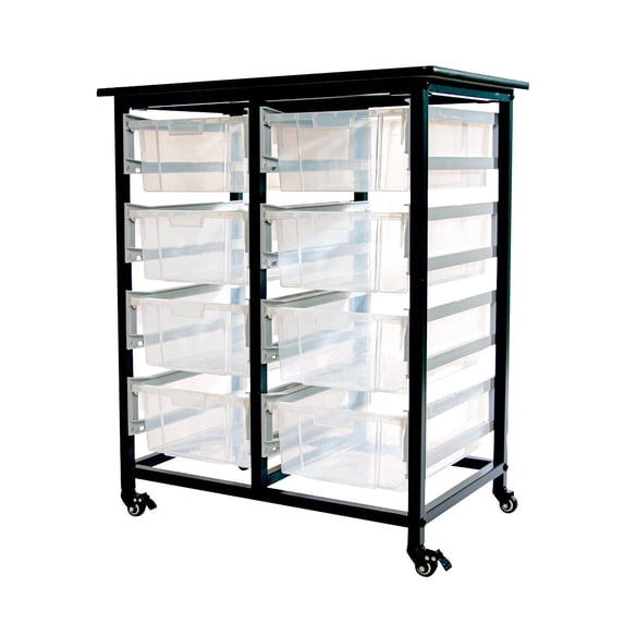 Luxor Furniture Mobile Bin Storage Unit - Double Row with Large Clear Bins