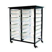 Luxor Furniture Mobile Bin Storage Unit - Double Row with Large Clear Bins