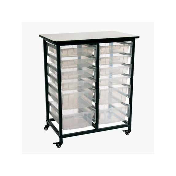 Luxor MOBILE BIN STORAGE UNIT DOUBLE ROW WITH LARGE AND SMALL CLEAR BINS