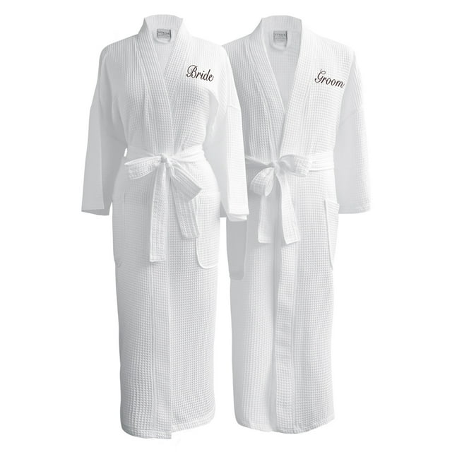 Luxor Linens Monogrammed Waffle Weave Bathrobes - Luxurious, Soft, Plush Durable Set of Robes-Bride/Groom