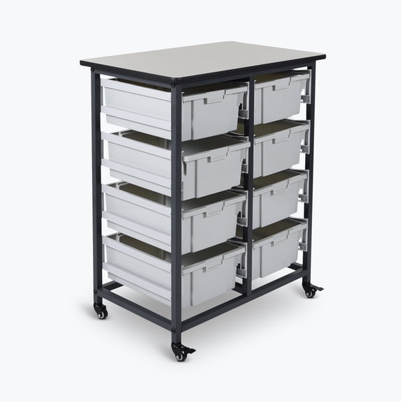 LUXOR MBS-DR-8L Mobile Bin Storage Unit - Double Row with Large Gray Bins