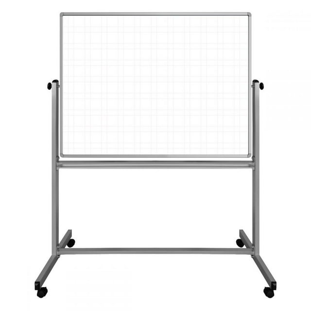 Luxor Magnetic Ghost Grid Rolling Whiteboard, 48" x 36", Silver Aluminum Frame