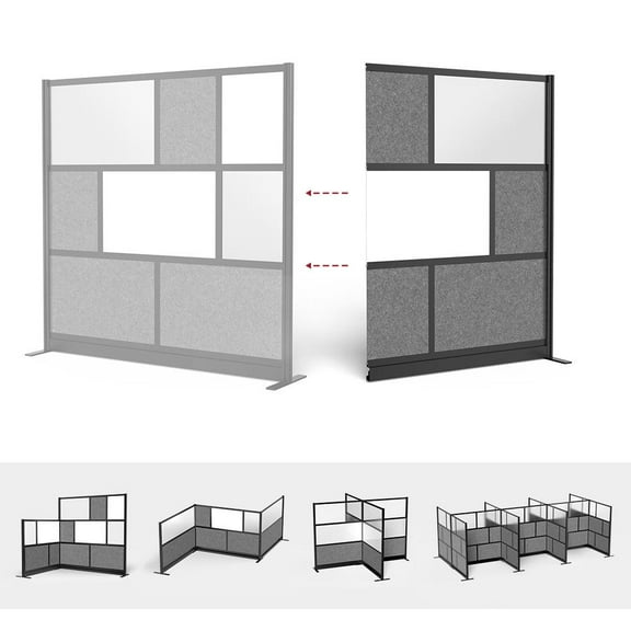 Luxor Modular Workflow Modular Wall Room Divider System - Black Frame - 53" x 70" Add-On Wall with Whiteboard, Freestanding
